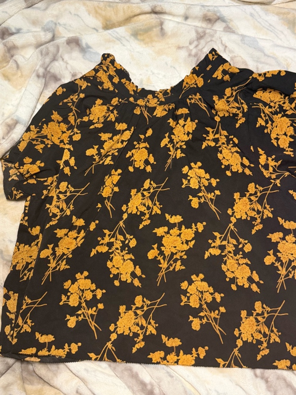 THML Black Blouse with Mustard Floral Print